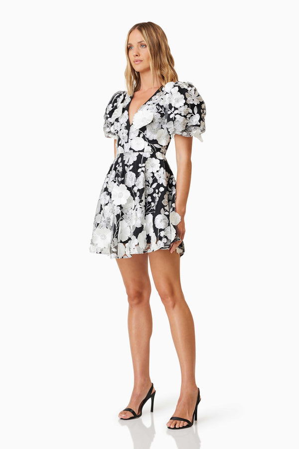 Selene Floral Mini Dress In Black