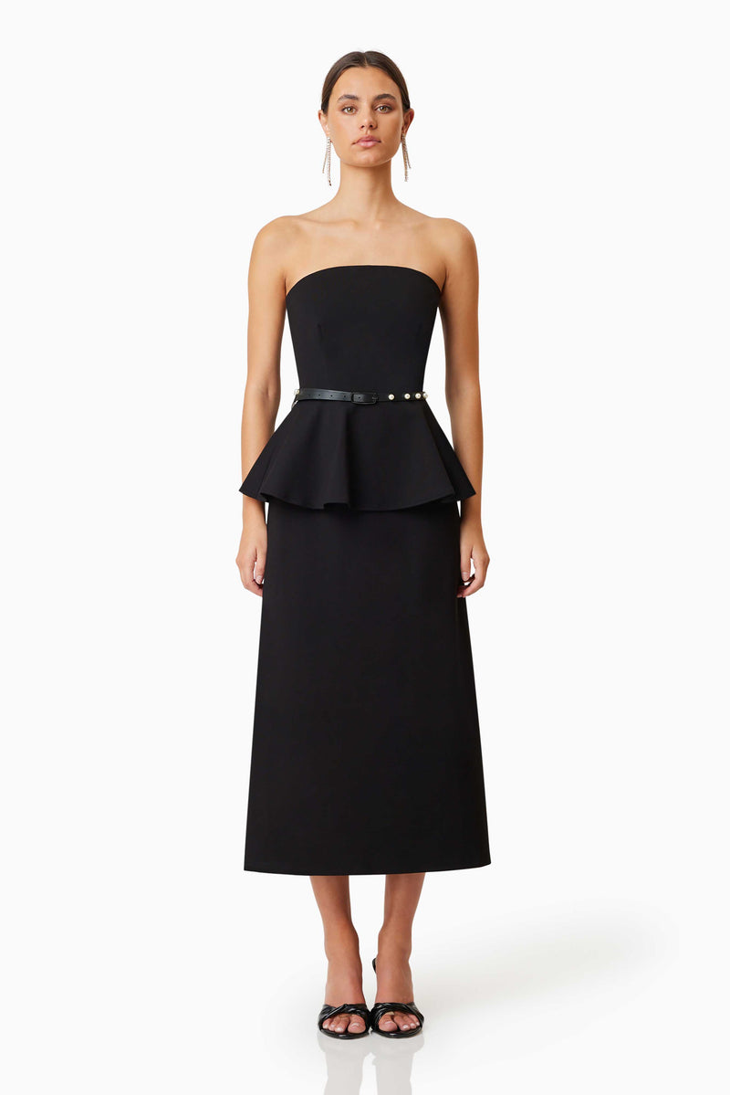 Sonnet Strapless Midi Cocktail Dress in Black