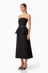 Sonnet Strapless Midi Cocktail Dress in Black