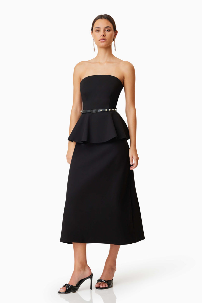 Sonnet Strapless Midi Cocktail Dress in Black