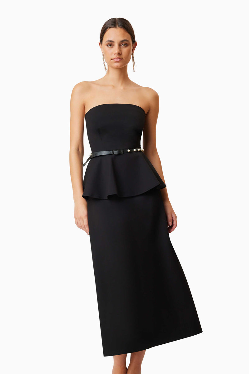 Sonnet Strapless Midi Cocktail Dress in Black