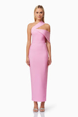 Riley One Shoulder Fitted Maxi Dress in Pink