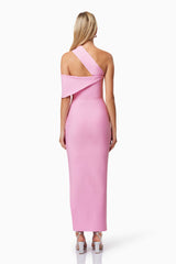 Riley One Shoulder Fitted Maxi Dress in Pink