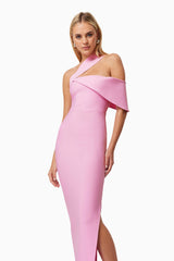 Riley One Shoulder Fitted Maxi Dress in Pink