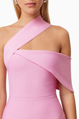 Riley One Shoulder Fitted Maxi Dress in Pink