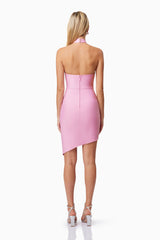 blonde model wearing Riley Backless Mini Dress In Pink back shot