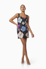 model wearing Lou sequin floral mini dress in multi front shot
