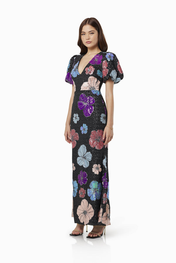 MINKA FLORAL SEQUIN MAXI GOWN IN MULTI