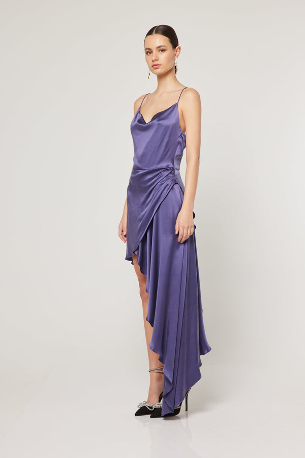 Gloria Silk Midi Dress In Purple