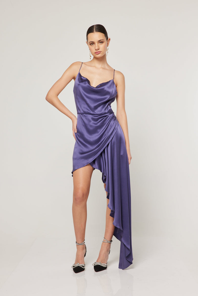 Gloria Silk Midi Dress In Purple