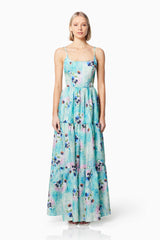 Gardenia Floral Maxi Dress in Blue