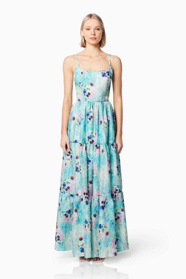 Gardenia Floral Maxi Dress in Blue