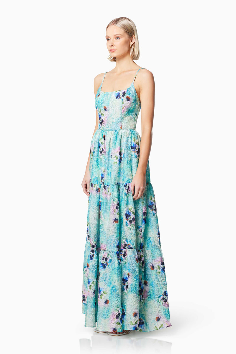 Gardenia Floral Maxi Dress in Blue