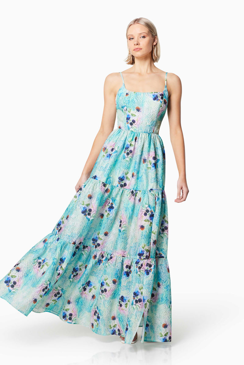 Gardenia Floral Maxi Dress in Blue