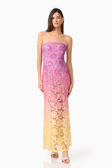 Model wearing MESMERIZING OMBRE LACE MAXI DRESS IN MULTI front shot