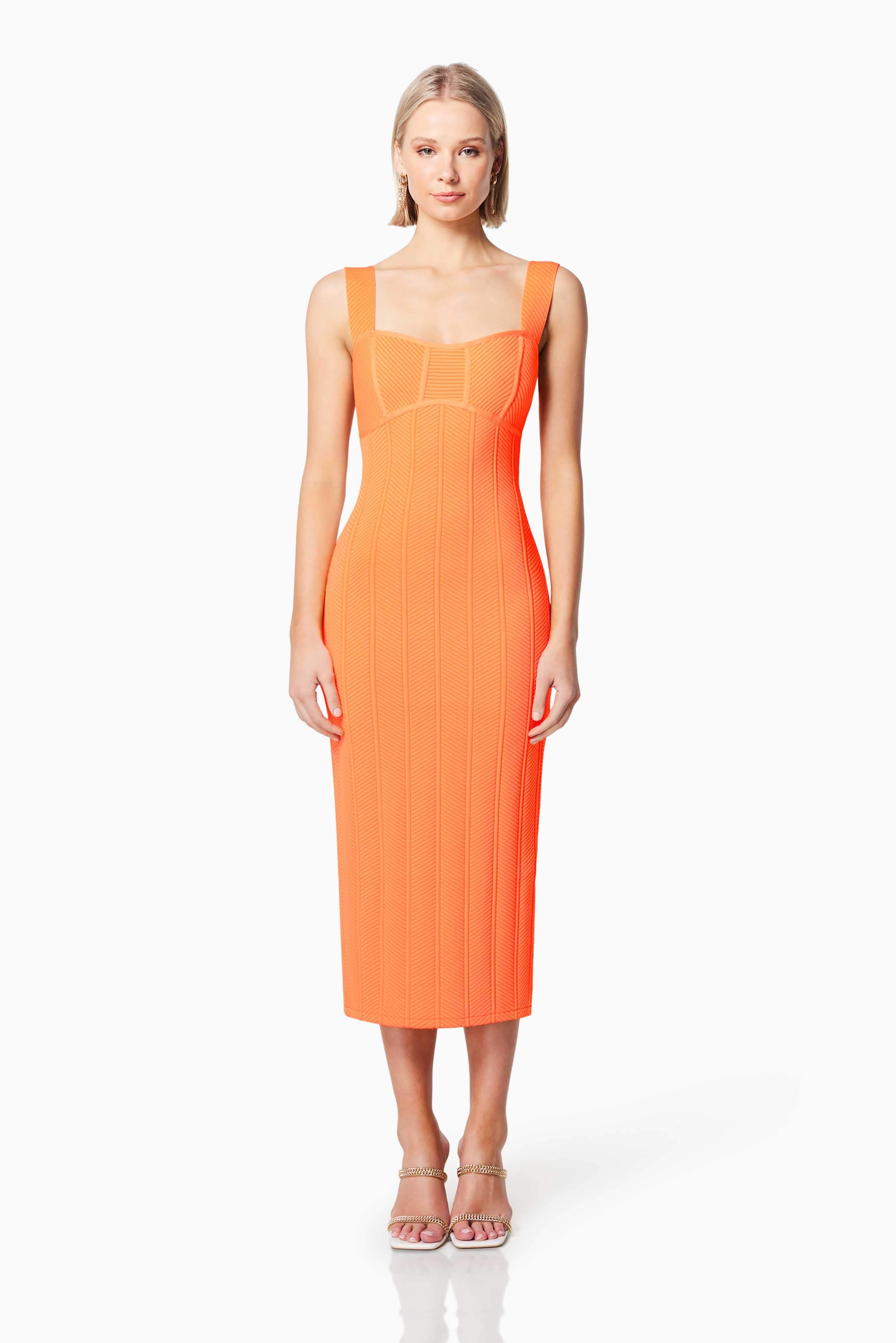 Sterling Textured Midi Dress In Orange – Elliatt