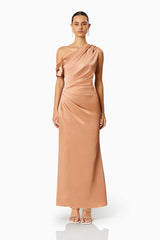 Retreat One Shoulder Satin Maxi Dress