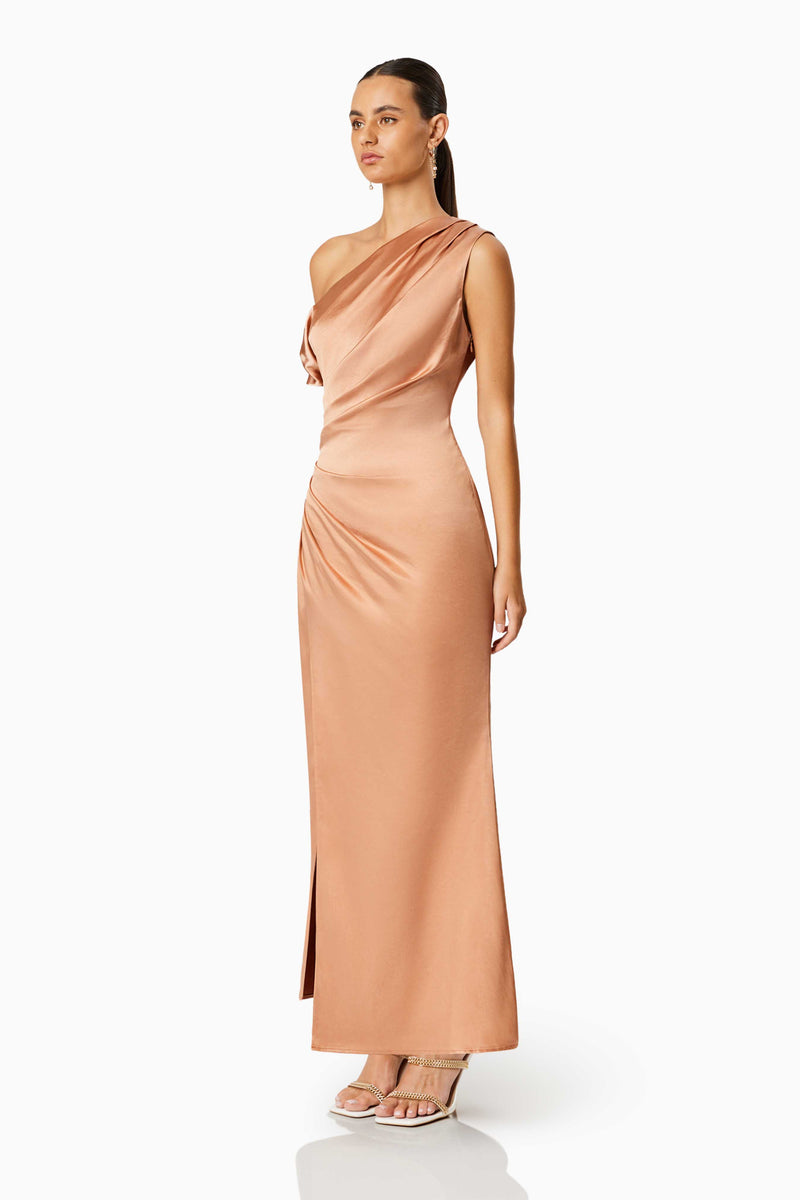 Retreat One Shoulder Satin Maxi Dress