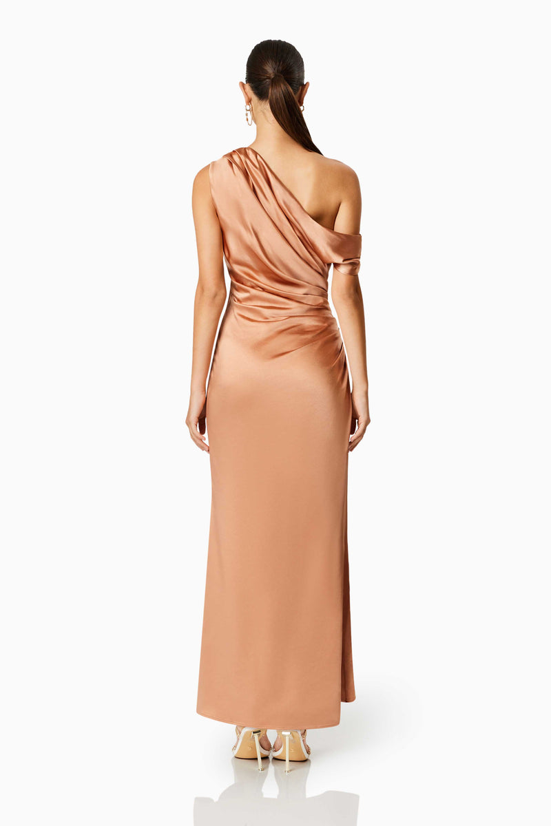 Retreat One Shoulder Satin Maxi Dress