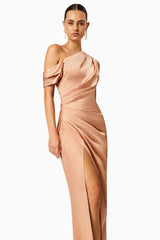 Retreat One Shoulder Satin Maxi Dress