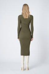 Noel Long Sleeve Rib Knit Midi Dress in Green