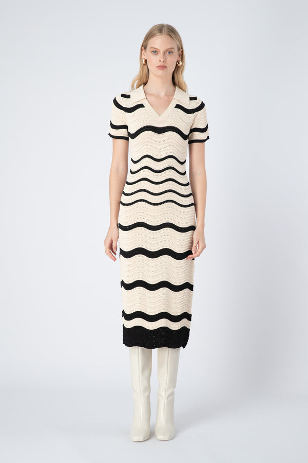 Maia Midi Dress in Black & White Stripe