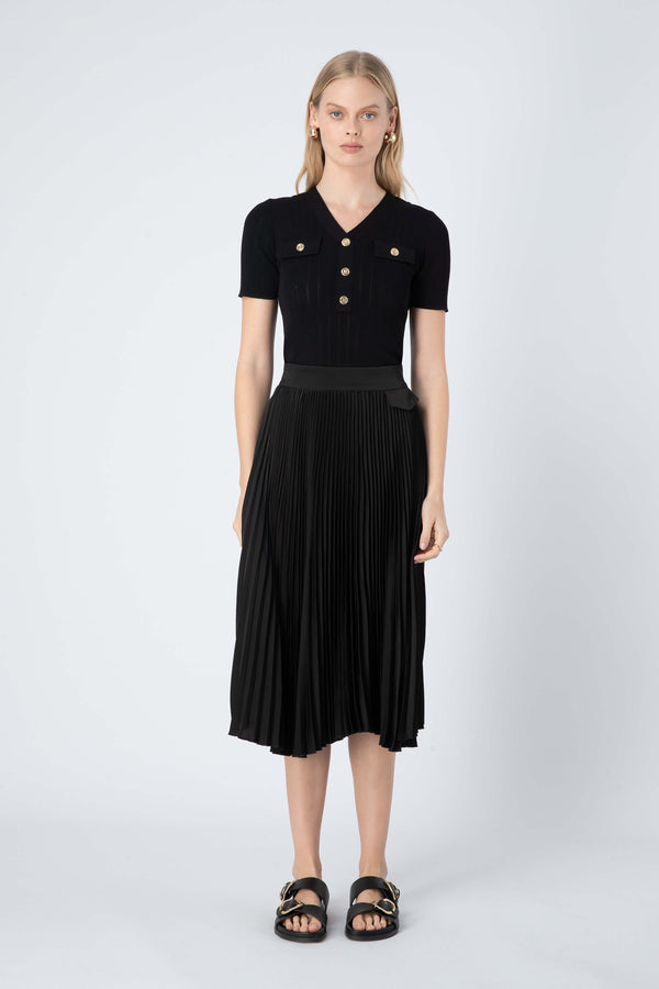 Tory Midi Pleated Skirt in Black