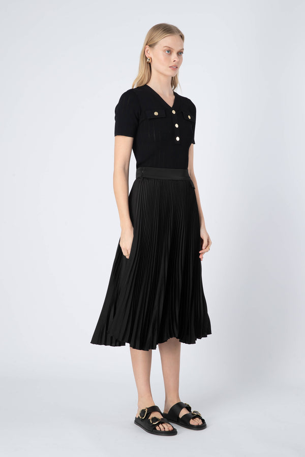 Tory Midi Pleated Skirt in Black