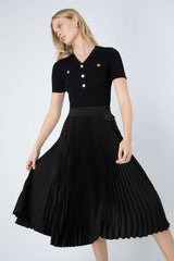 Tory Midi Pleated Skirt in Black