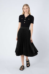 Tory Midi Pleated Skirt in Black