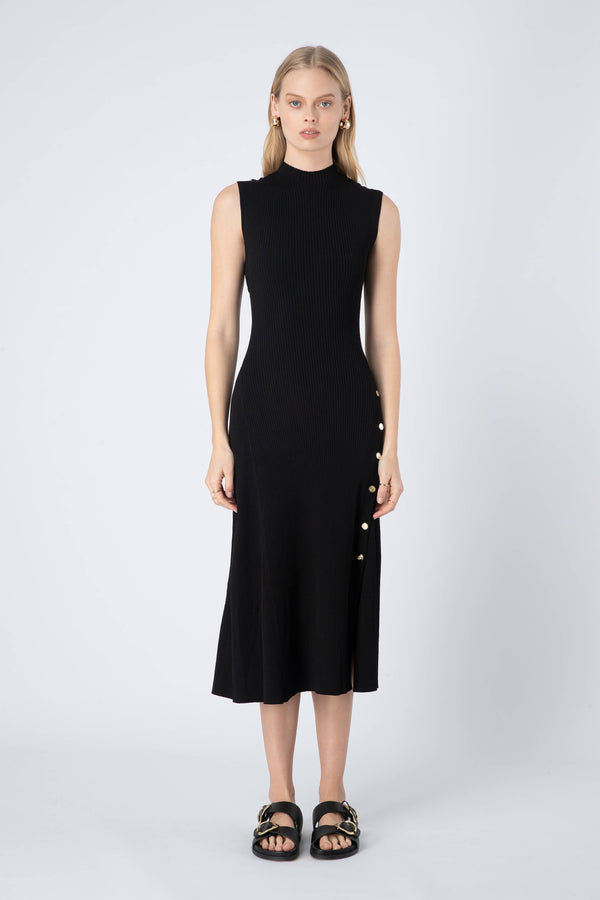 Rooney Ribbed Knit Sleeveless Midi Dress in Black