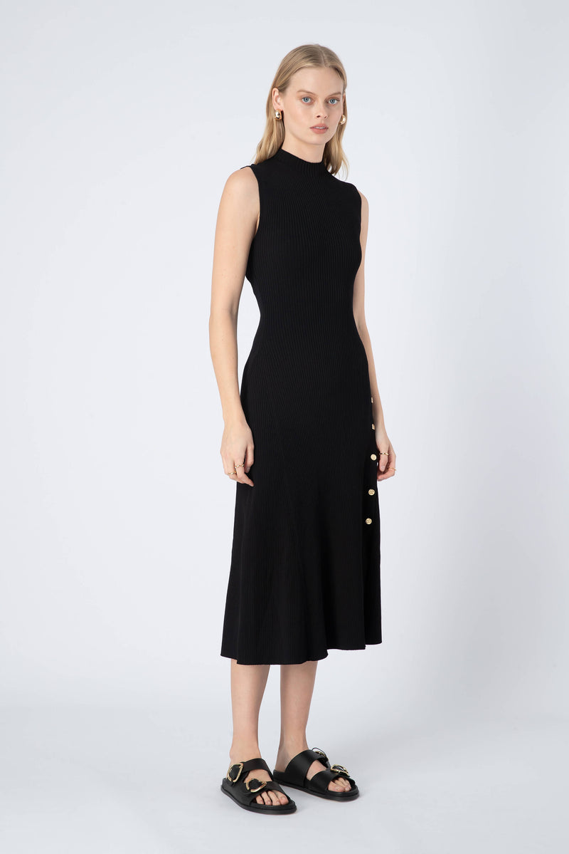 Rooney Ribbed Knit Sleeveless Midi Dress in Black