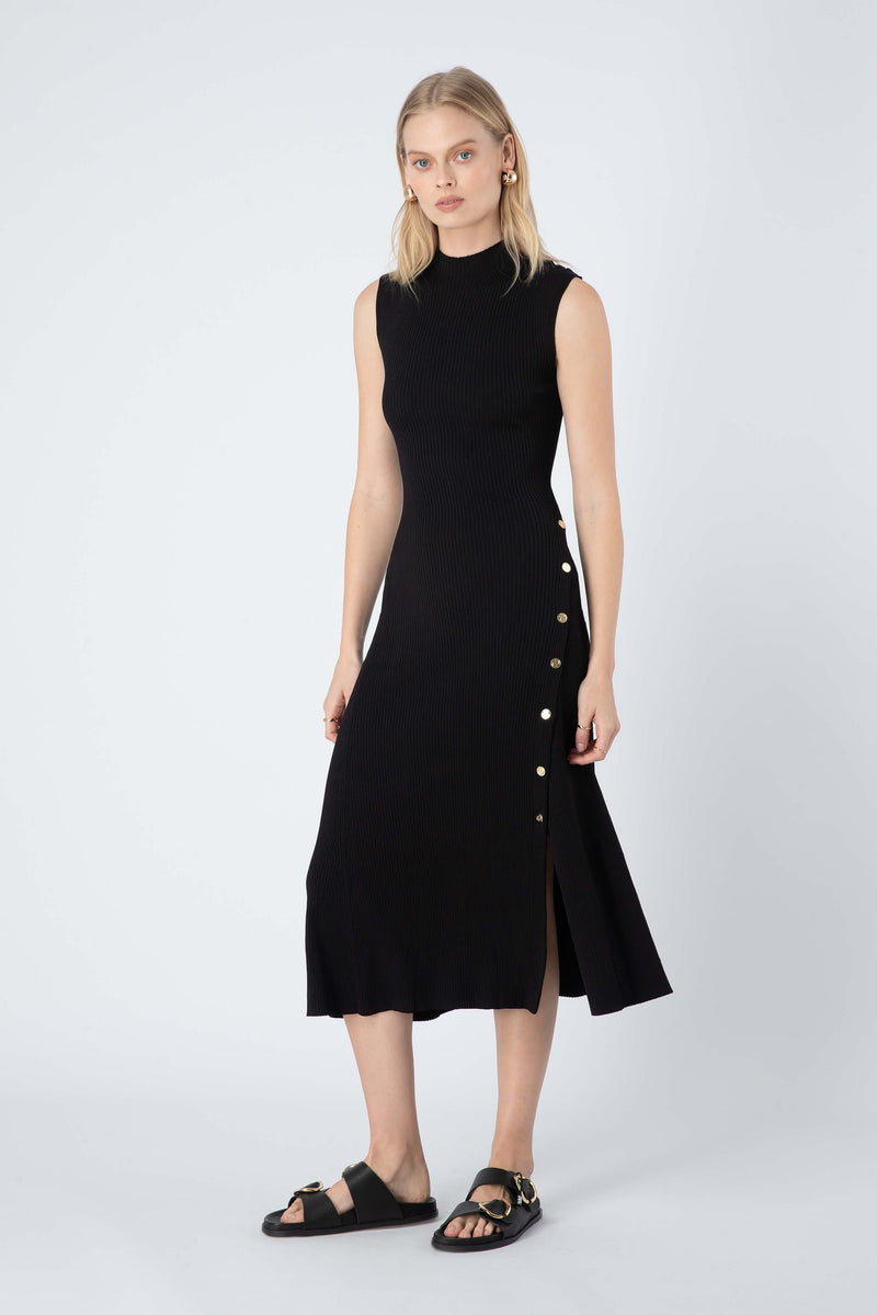 Rooney Ribbed Knit Sleeveless Midi Dress in Black