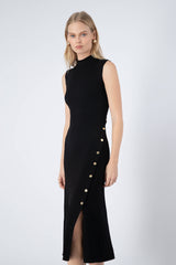 Rooney Ribbed Knit Sleeveless Midi Dress in Black