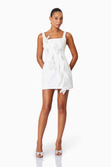 model wearing Bethany Mini Party Dress In White front shot