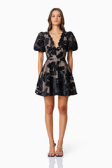 model wearing Zara Party Mini Dress In Black front shot