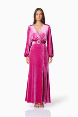 model wearing Solene Eventwear Maxi Dress In Pink front shot